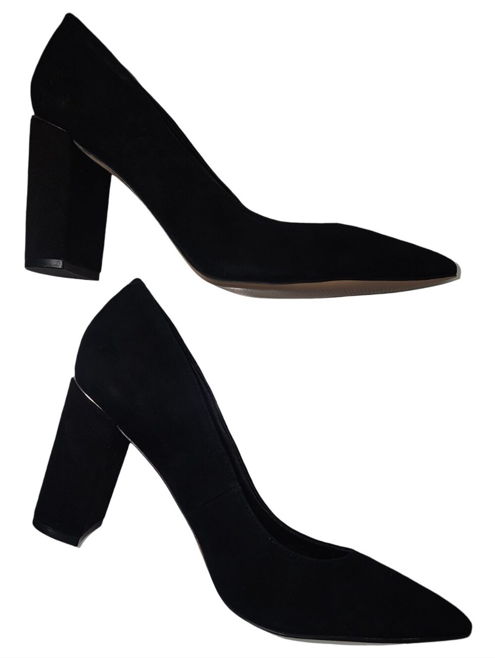 MARC FISHER Viviene Black Suede Pointed Toe Block Heel Pumps Size 8M